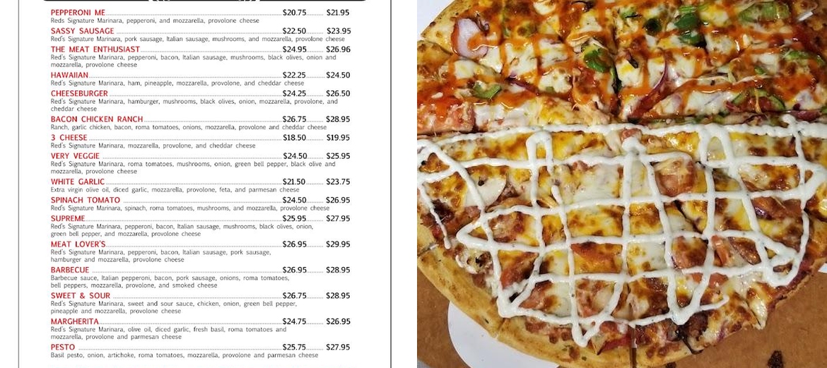 Red's Pizzeria Menu